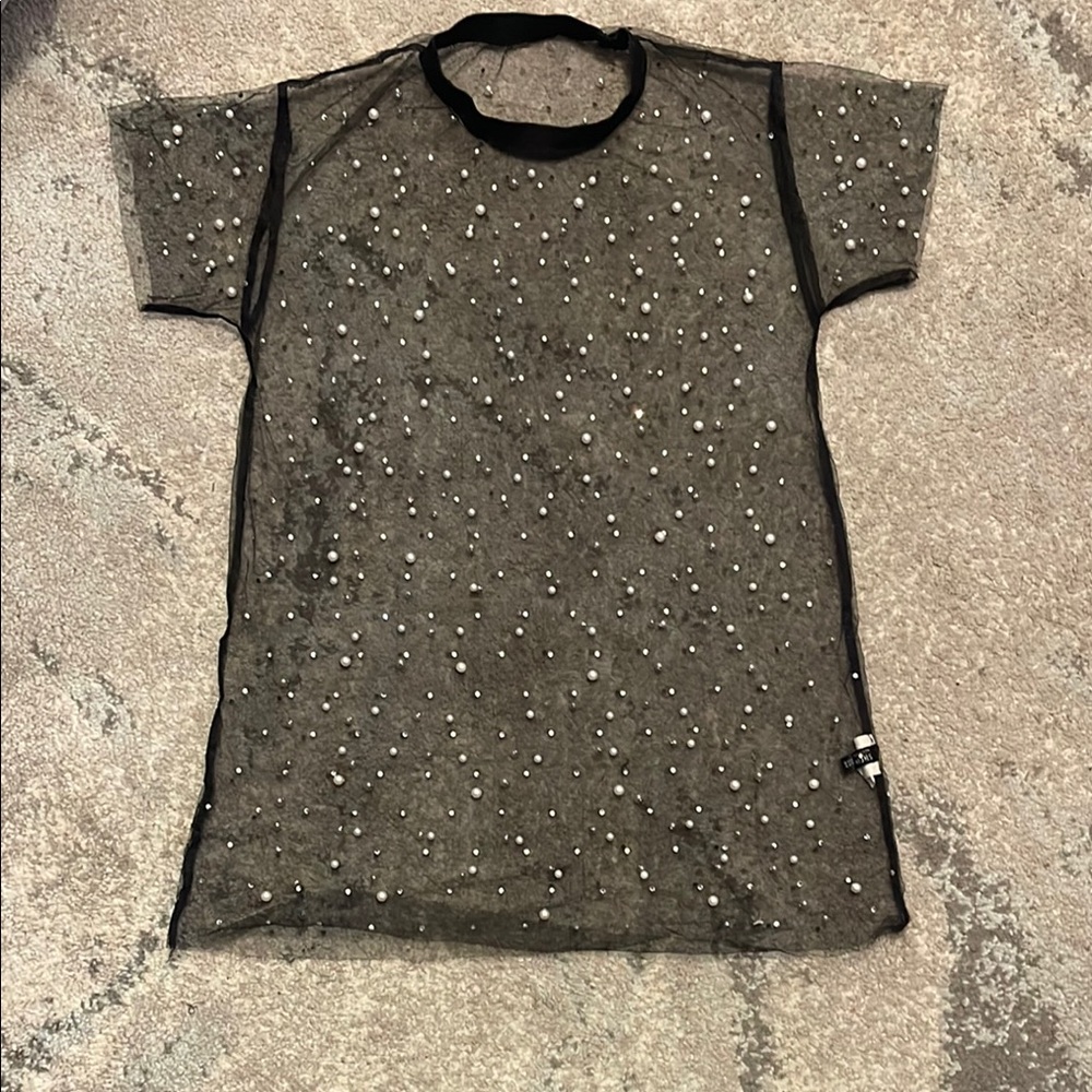 SHEIN Black Sheer Dress with Rhinestones